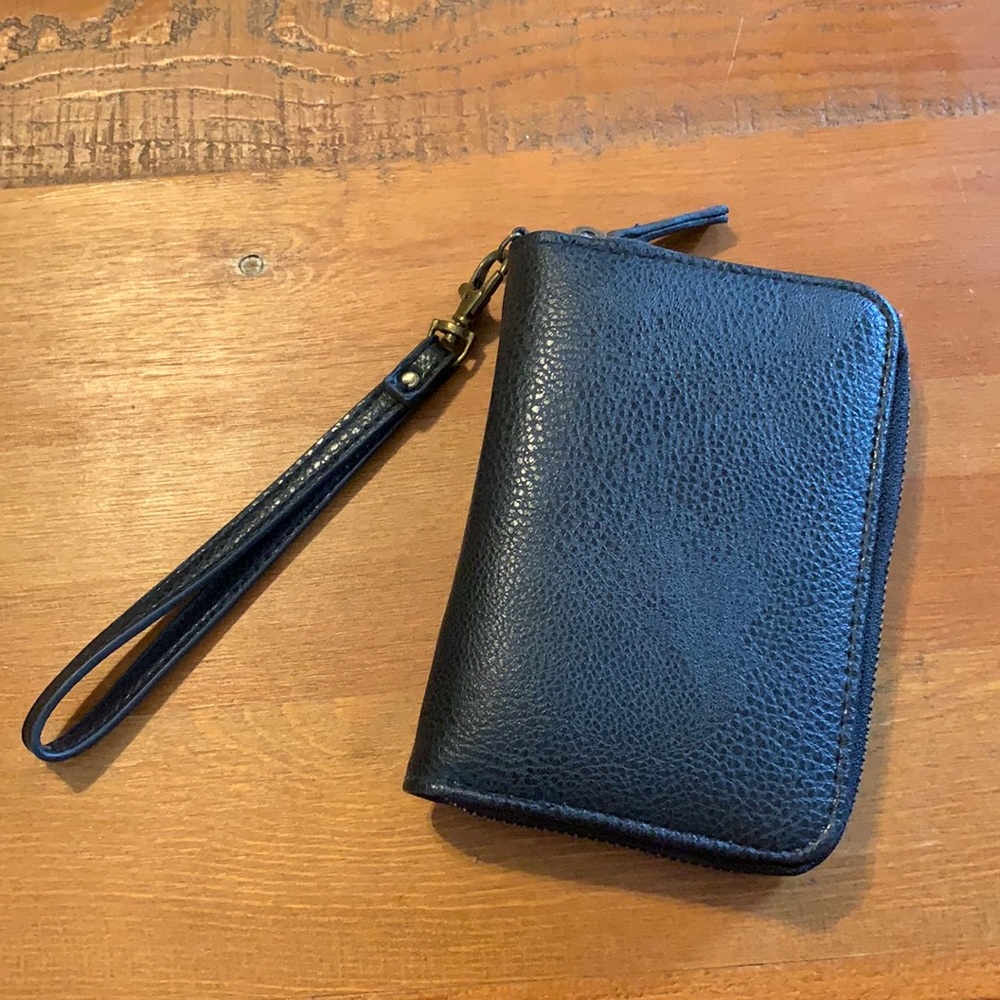 Black leather wristlet